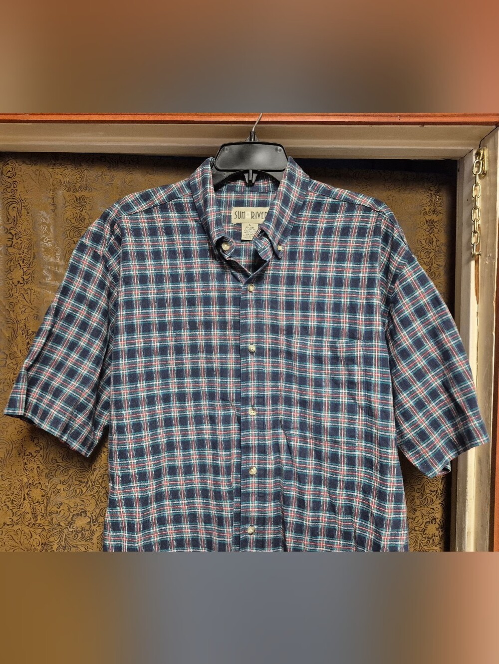Sun River Men's Blue Plaid Short-Sleeve Button-Up Shirt